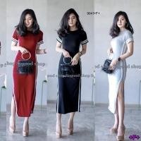 ราคา Dress เดรสยาว ตีแทบ ผ่าชายกระโปรง 2 ข้างผ้าเรย่อนเนื้อดี (2397740563)