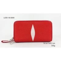 ราคา L 035-16-0000 กระเป๋าซิปรอบคู่หนังปลากระเบนสีแดง (27213033087)