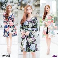ราคา CS4778 Set 2ชิ้น เสื้อตัวยาวผ่าหน้าลายดอก+กางเกงขาสั้น Set of 2 pieces: long shirt with flower pattern front slit + shor (20280689337)