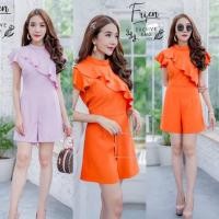 ราคา ชุดจั้มผ้าซาร่า คอตั้งแขนระบาย สีส้ม สีชมพู พร้อมส่ง (29406929784)