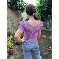 ราคา **ส่งฟรี** พร้อมส่ง เสื้อถักโครเชต์ต่อดอก ไหล่ยก สีม่วง รอบอก 34-36" (20645651144)