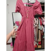 ราคา เดรสผ้าcotton สีชมพูเข้ม มีสายรัดเข้ารูป (มือสองจ้า) (9414583468)