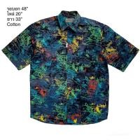 ราคา มือ2เสื้อฮาวาย ลายปลา พื้นสีกรม (23137281472)