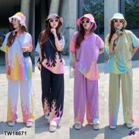 ราคา ชุดเซ็ท เสื้อคอกลม กางเกงขายาว หมวกบักเก็ต พิมพ์ลายไฟรุ้ง สี ขาว ดำ ม่วง เขียว TW14671 CL5-383 (8635156631)