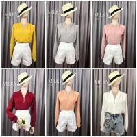 ราคา เสื้อเชิ้ตทำงาน คอวี แต่งมุก แขนยาว ไหล่จีบ ผ้าชีฟองเนื้อทราย ใส่สบาย อก38ยาว23 ป้ายmilky (4585337077)