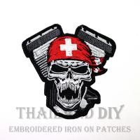 ราคา ☠ ตัวรีดติดเสื้อ งานปัก ลาย หัวกะโหลก ธงชาติ สวิตเซอร์แลนด์ สัญลักษณ์ ธงชาติ Switzerland Flag Skull Patch อาร์ม WOP DIY (19142577096)