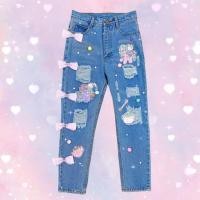 ราคา กางเกงยีนส์ขายาว แต่งคิดตี้ขี่ยูนิคอร์น งานป้าย แบรนด์ Macaron (7028928656)