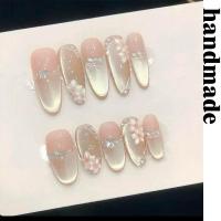 ราคา กดบนเล็บทําด้วยมือ [Spring Flowers Evening Pick-up] handmade Wearing nails Nude Cat Eye nails Spring New Style Three-Dimensional Five-Petal Flower Stickers Diamond nails Whitening Fake (27679734937)