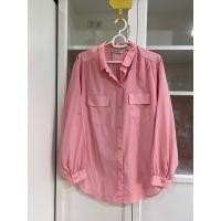 ราคา เสื้อเชิ้ต วินเทจ สีชมพู แขนยาว แต่งยกไหล่ กระเป๋า2ข้างใช้ได้จริง (27118951184)