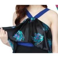 ราคา เสื้อแขนกุด ผ้าชีฟองสีน้ำเงินสด เย็บระบายอีกชั้นด้วยผ้าซาตินสีดำ ใส่ได้ 2 แบบ_อก 36 ยาว 23 นิ้ว (11184051164)