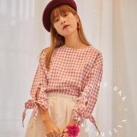 ราคา เสื้อลายสก็อต สีชมพู-ขาว ผูกแขน แบรนด์ Nature.bkk (14448284924)