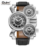 ราคา Oulm Oulm Unique Multi-Time Zone กีฬากลางแจ้งควอตซ์นาฬิกาผู้ชายขายร้อนนาฬิกาหนังแท้ (27781343008)