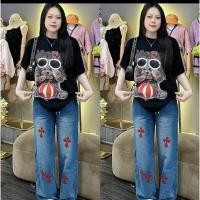 ราคา ชุดเซ็ตหมีบอลแดง สาวอวบใส่ได้ เสื้อสีดำ กางเกงผ้ายีนส์เทียม มือ2 (26903041817)