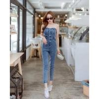 ราคา LT จั้มเกาะอกกางเกงยีนส์ขายาว กระดุมหน้า S-2XL (12531463493)