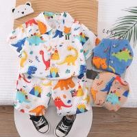 ราคา [ขนาด 80-110 ซม.] เด็กฤดูร้อนสไตล์ใหม่พิมพ์เต็มตัวการ์ตูนไดโนเสาร์พิมพ์เสื้อแขนสั้น + กางเกงขาสั้นผ้าฝ้ายเด็กสูทชุดลําลอง (29502526792)