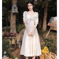 ราคา ชุดราตรี ชุดไปงานแต่งงาน ชุดออกงานสีครีมเบจ เดรสสั้นแขนตุ๊กตาแต่งกระดุมมุกกระโปรงทรงบาน สวยหวานเรียบหรูดูดี ใส่ได้ทั้... (21559687083)