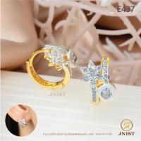 ราคา JNist E437 ต่างหูดาวเพชรกลมหุ้มทองแท้ ต่างหูเพชรสวิส CZ ต่างหูห่วง ชุบทองไมครอน (10443828270)