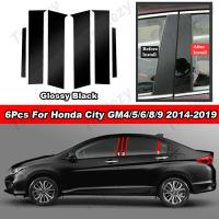 ราคา 6 ชิ้น PC วัสดุรถประตูหน้าต่าง Trim คอลัมน์ครอบคลุม Glossy เปียโนสีดําแผงเสาโพสต์สติกเกอร์คาร์บอนไฟเบอร์กระจกสําหรับ Honda City GM4 GM5 GM6 GM8 GM9 2014-2019 (26352176489)