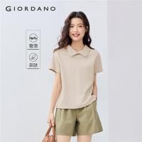 ราคา GIORDANO WOMEN Overlapping collar short sleeve cotton polo shirt 13315210 (29833901826)