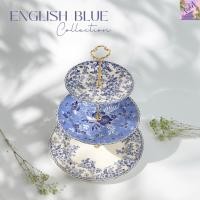 ราคา Violet Flamingo จาน 3 ชั้นก้านทอง English Blue Cake Stand ชั้นวางขนมสไตล์อังกฤษ (26452522569)