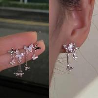 ราคา Butterfly Small and Slightly Inlaid with Diamonds Dynamic Butterfly Earrings Small Trendy Temperament Tassel Earrings (20061111579)