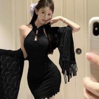 ราคา ชุดราตรียาวสีดำและเสื้อคลุมไหล่สำหรับผู้หญิง ออกแบบในสไตล์จีน มีลวดลายลูกไม้ และทำจากวัสดุคุณภาพ (28740143097)