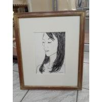 ราคา กรอบรูป ภาพวาดดินสอ รูปหญิงหลับตาหันข้าง โดย H.Hirasawa ศิลปินญี่ปุ่น งานกรอบไม้ (25625878618)