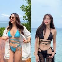 ราคา on.the.sea | Bikini Two-pieces Dot Set ชุดว่ายน้ำบิกินี่ ทูพีช มีฟองน้ำในตัว ลายจุด สีฟ้า ดำ (28158961360)