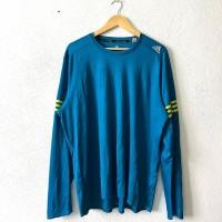 ราคา เสื้อกีฬามือสอง ADIDAS สีฟ้าเข้มแถบเขียว แท้ (44109397365)