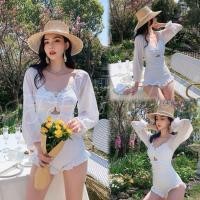 ราคา ชุดว่ายน้ำผู้หญิง ชุดว่ายน้ำวันพีช แขนยาวผ้าซีทรู สีพื้นเรียบหรู แฟชั่นชุดว่ายน้ำเกาหลี (22469822553)