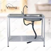 ราคา Vliving ซิ้งค์ล้างจาน อ่างล้างจาน สแตนเลส 2 ชั้น มีก๊อก 100cm สะดือตะกร้าใหญ่ (1549421261)