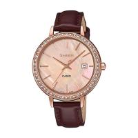 ราคา Casio Sheen นาฬิกาข้อมือผู้หญิง สายสหนังแท้ รุ่น SHE-4052,SHE-4052PGL,SHE-4052PGL-4A - สีน้ำตาล (1755390079)