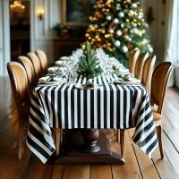 ราคา Violet Flamingo ผ้าปูโต๊ะลายทางสีขาวดำ ผ้าโพลีเอสเตอร์ Black & White Tablecloth (28631393309)