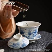 ราคา เครื่องเคลือบดินเผาเต่า Lina Cai ชาม Lotus สนุกสไตล์จีนโบราณเซรามิคสีฟ้าและสีขาวชุดชาชามชา handmade (28406503829)