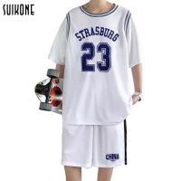 ราคา Suikone เสื้อยืดผู้ชายแฟชั่นเกาหลีคอกลมทรงหลวมสไตล์ลำลองขาสั้นนักเรียนชุดกีฬาบาสเก็ตบอล 2 ชิ้น (26109704786)