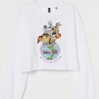 ราคา H&m THE LOONEY TUNES เสื้อสเวตเตอร์ครอปสีขาว HNM (8840876093)