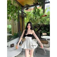 ราคา nalin SET 2 ชิ้น เสื้อ+กระโปรง เสื้อสายเดี่ยวสีขาว ลายจุด แต่งโบว์ด้านหน้า ทรงบอลลูน มาคู่กางเกงเอวสูงลายเดียวกัน (25087783661)