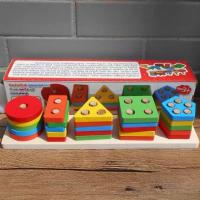 ราคา Babytime บล็อกไม้ ของเล่นไม้ สวมหลัก 5 เสา รูปทรงเลขาคณิต พัฒนา EQ และ IQ (2837213344)