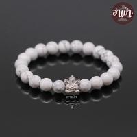 ราคา หินฮาวไลท์ Howlite ขนาด 8 มิล ประดับ พระพิฆเนศ เงินแท้ 92.5% ชุปทองคำขาว หินใจเย็น กำไลหินสี กำไลหินนำโชค หินสีขาว (20923945906)