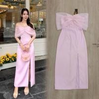 ราคา เดรสสีชมพูออกงาน!!! S-XL Maxi Dress เดรสเกาะอกสีชมพูเปิดไหล่ทรงสอบ งานป้าย ALICIA (28334598673)