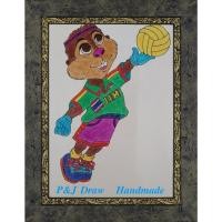 ราคา ภาพวาดการ์ตูนแฮนด์เมดแนวน่ารัก นักกีฬาวอลล์เลย์บอล P&J - ( รหัสสินค้า PJ012) พร้อมกรอบรูปจิ๊กซอว์ ขนาด A4 (22319699240)