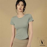 ราคา เสื้อยืดออกกำลังกายใส่วิ่ง ใส่ออกกำลังกาย ชุดโยคะ เสื้อกีฬาสั้น เสื้อยืดทรงเข้ารูป เสื้อฟิตเนสบางแห้งเร็ว (40152083049)