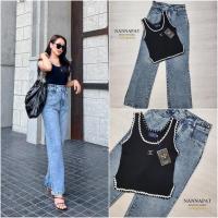ราคา เซตเสื้อกล้ามดำขอบขาวChanel+กางเกงยีนส์ขายาว งานป้าย NANNAPAT (23013745323)