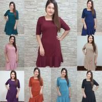 ราคา เสื้อผ้าสาวอวบA6- เดรสสาวอวบ ผ้ายืดวูลเวฟ คอเหลี่ยม ชายระบาย (6780155788)