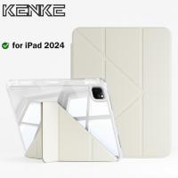 ราคา Kenke เคส ipad เคสใส พร้อมช่องดินสอขวาสําหรับ ipad 2024 Pro 11 นิ้ว Pro 5 gen ipad Air 6 gen 11 นิ้ว Air 13 นิ้ว M4 Pro 13 นิ้ว Y ฝาครอบพับอะคริลิค hard shell-ครีมสีขาว (28304651410)