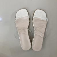 ราคา รองเท้าส้นเตี้ยเปิดส้นสีครีมอ่อน สายคาดใส ส่งต่อรองเท้า รองเท้าเกาหลี (20265682280)