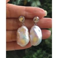 ราคา ต่างหูไข่มุกแท้ มุกบาร็อคขนาดใหญ่ ประดับเพชรสวย หรูหรามากๆค่ะ (24768971014)