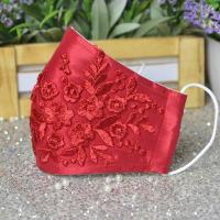 ราคา แมส แมสผ้าไหม ปักลูกไม้ สีแดง แมสปิดปาก แมสปิดจมูก ผ้าปิดจมูก ผ้าปิดปาก mask กรอง3ชั้น มีช่องสอดแผ่นกรอง (9869936455)