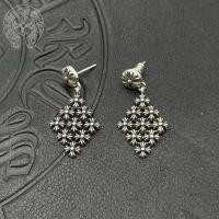 ราคา Chrome Hearts Jewelry earrings Black Silver Small Size Rhombus Sterling Silver Needle Cruciate Flower Earrings Cross Stud Earrings-AA (28686392393)