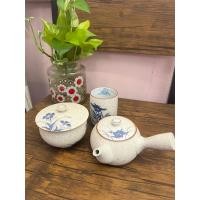 ราคา ชุดกาน้ำชา ดินเผาวาดลายดอกไม้สีคราม (40906487998)